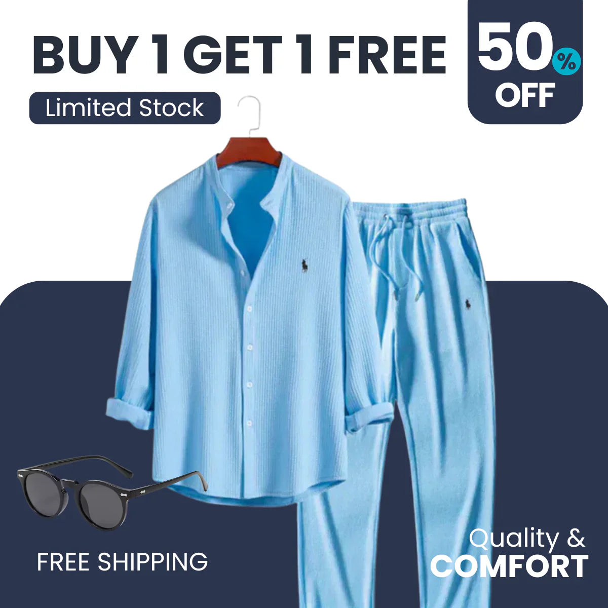 [BUY 1 GET 1 FREE + SUNGLASSES] Set Premium Sunset – Chemise & Pantalon + Lunettes de Soleil